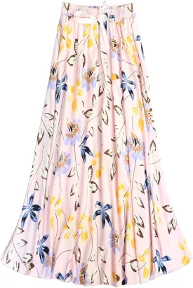 Coolwife Womens High Waist Skirts Midi Swing Pockets Elastic Waist A Line Boho Floral Print Skirt