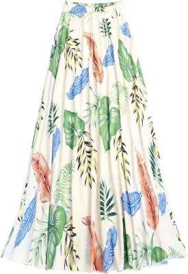 Coolwife Womens High Waist Skirts Midi Swing Pockets Elastic Waist A Line Boho Floral Print Skirt