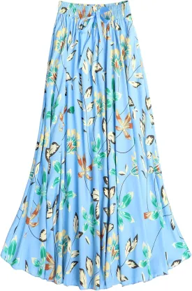 Coolwife Womens High Waist Skirts Midi Swing Pockets Elastic Waist A Line Boho Floral Print Skirt