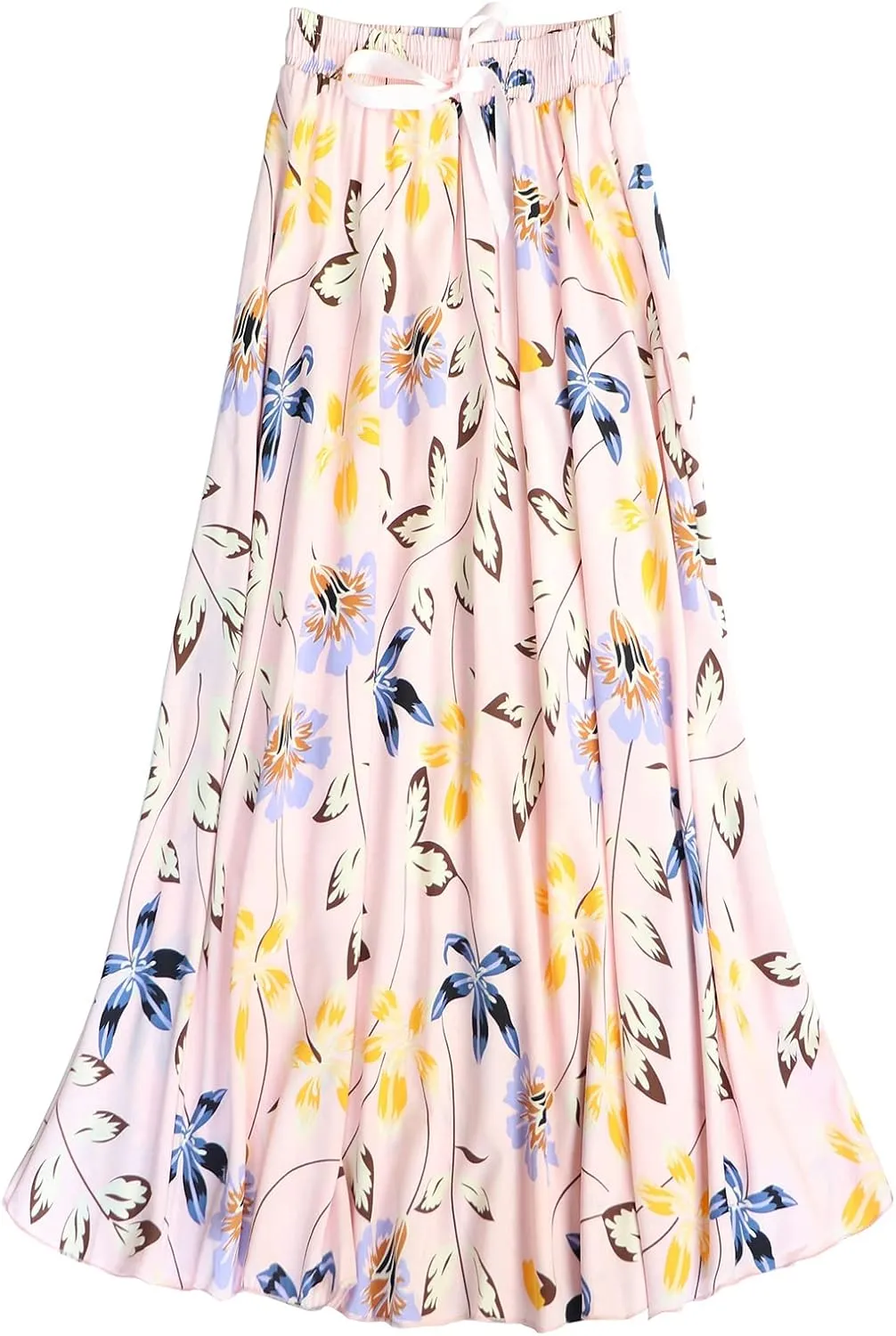 Coolwife Womens High Waist Skirts Midi Swing Pockets Elastic Waist A Line Boho Floral Print Skirt