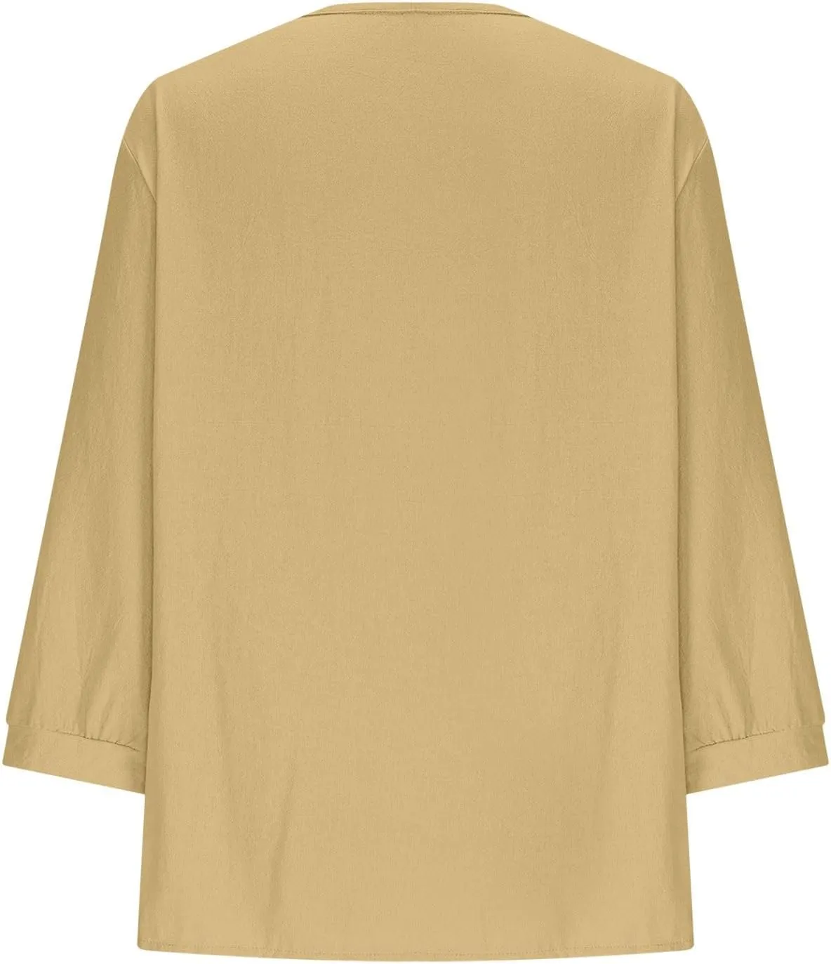 Cotton Linen Tops for Women 3/4 Sleeve Tees Frill Trim V Neck Blouse Cute Summer Vacation Breathable Shirt