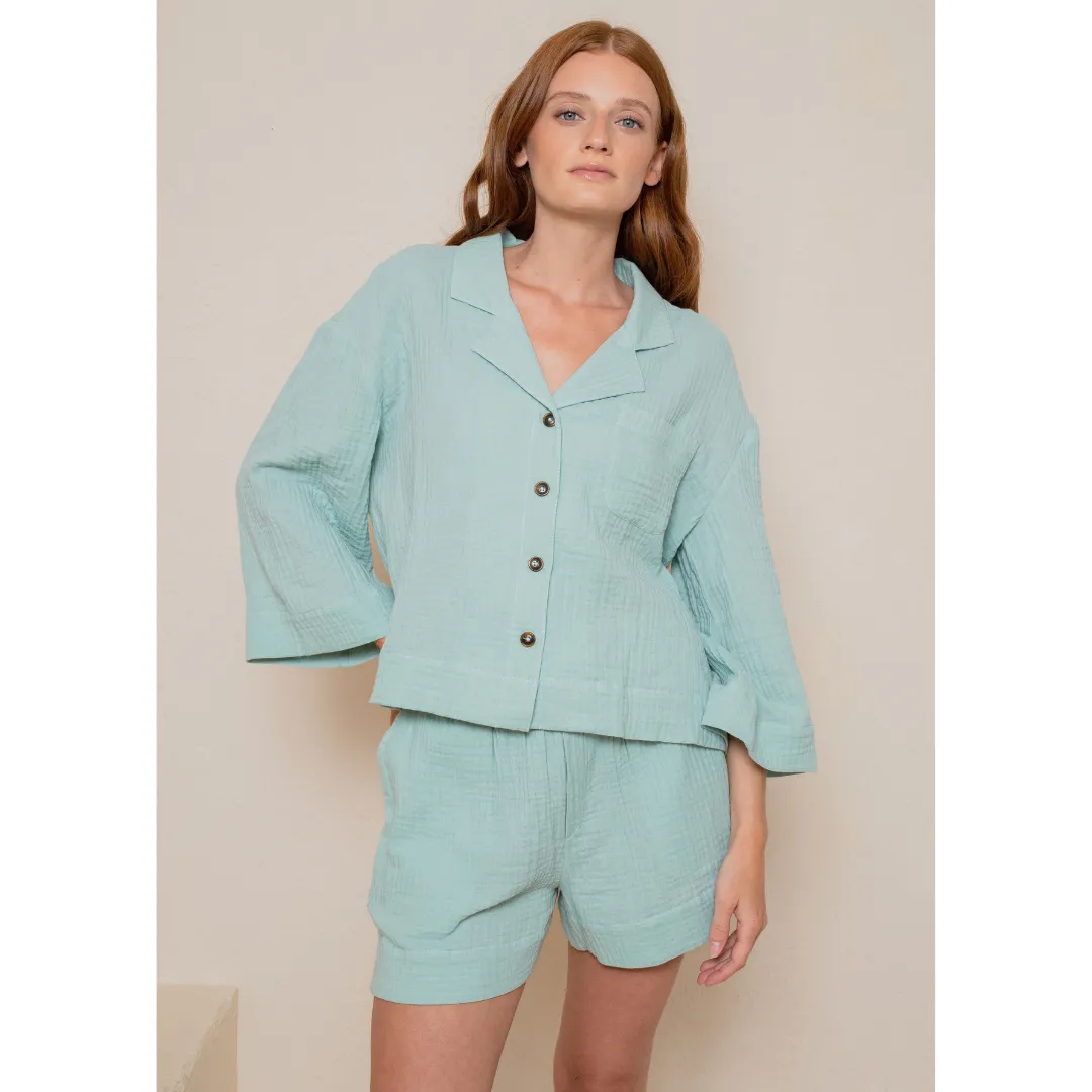 Crinkle Cotton Gauze Wide Sleeve Top