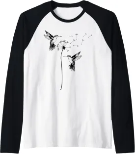 Cute Dandelion Hummingbird Graphic For Nature Lovers Women Raglan Baseball Tee