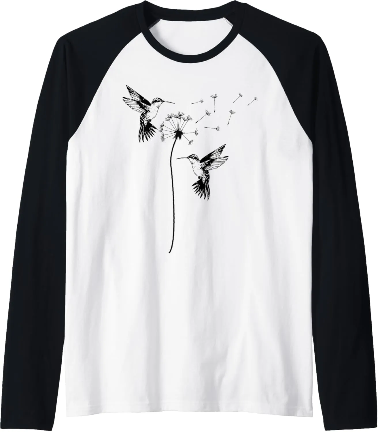 Cute Dandelion Hummingbird Graphic For Nature Lovers Women Raglan Baseball Tee