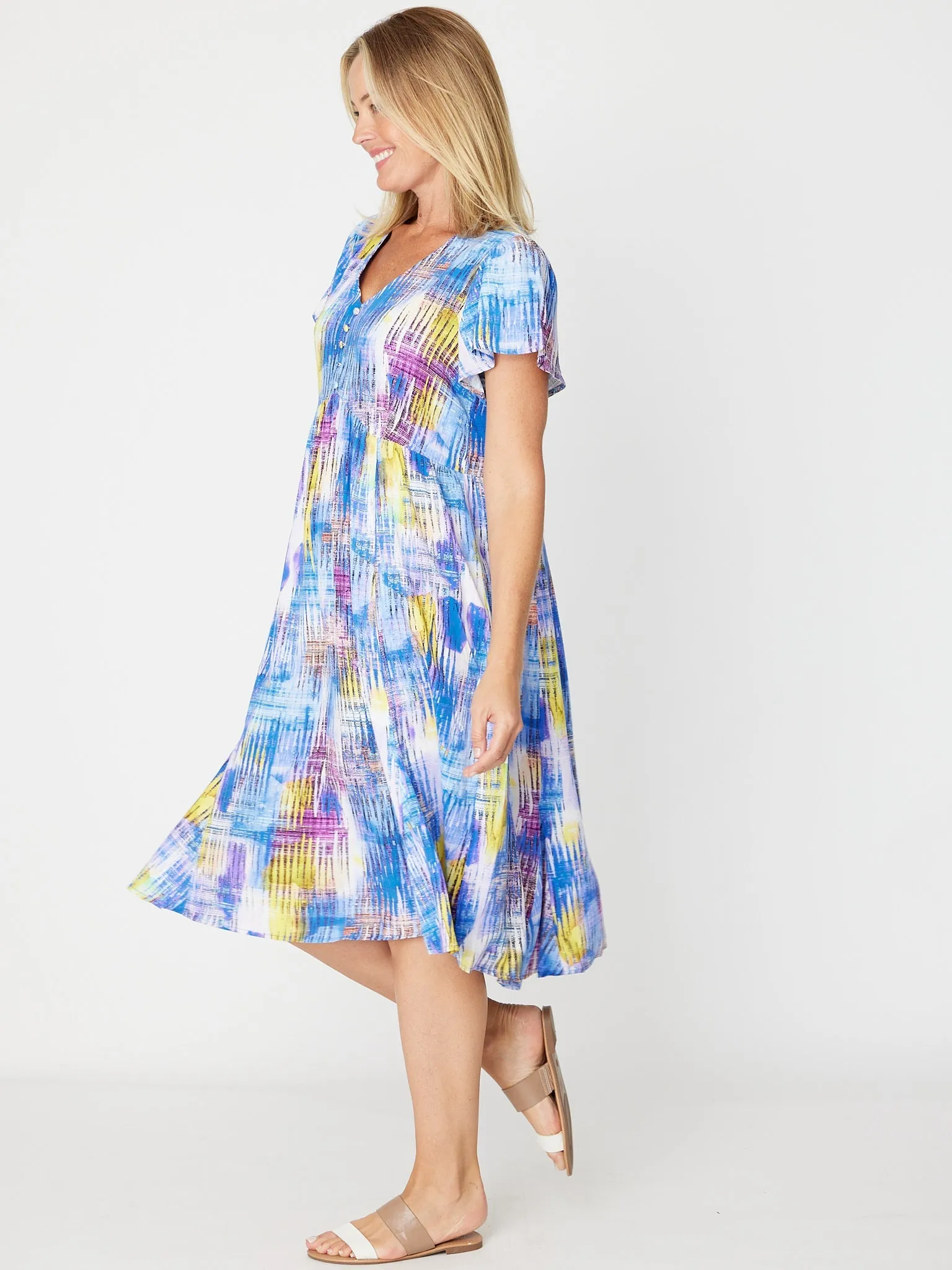 Digital Flounce Sleeve Dress - Electric 31279-S