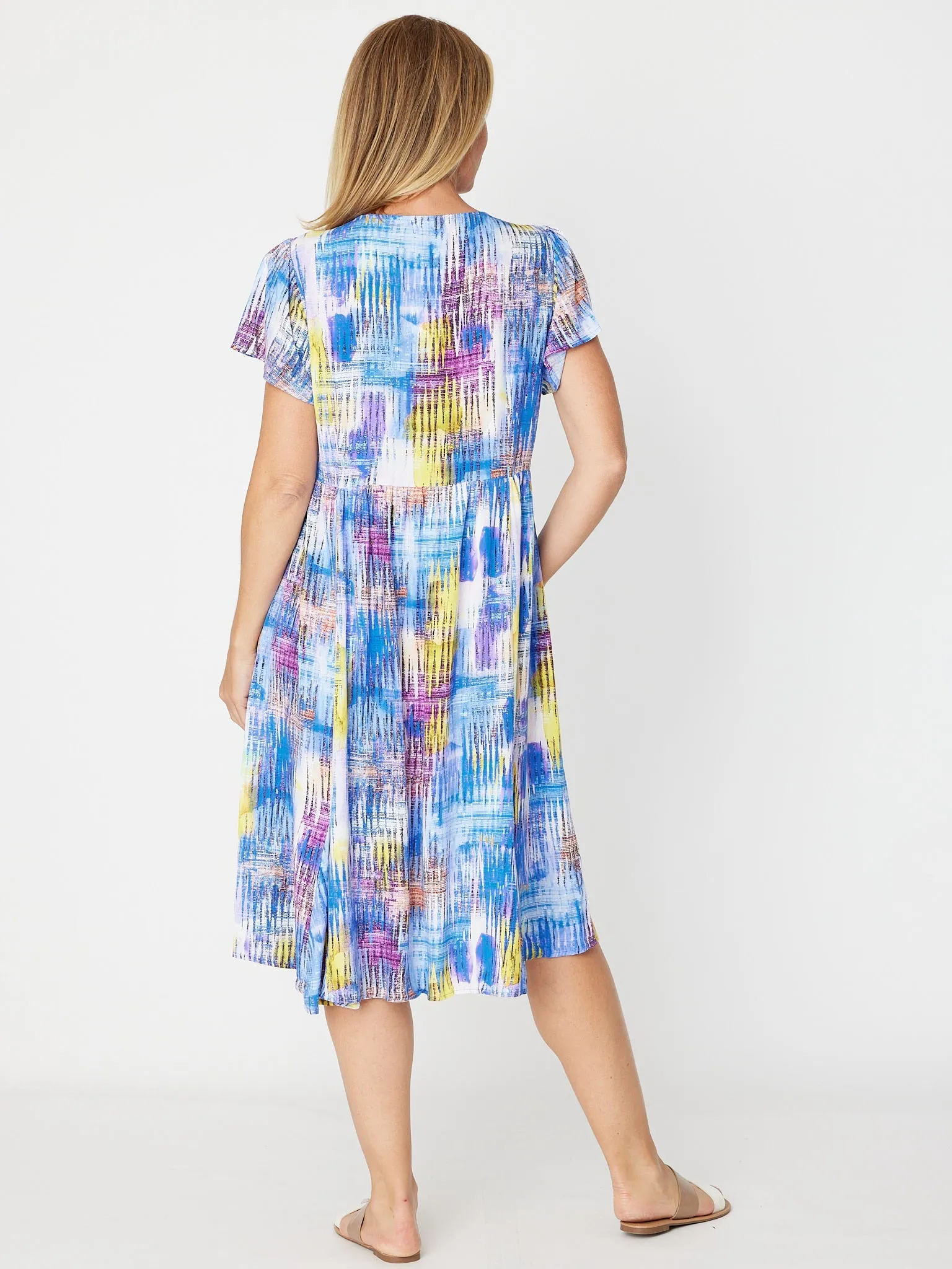 Digital Flounce Sleeve Dress - Electric 31279-S