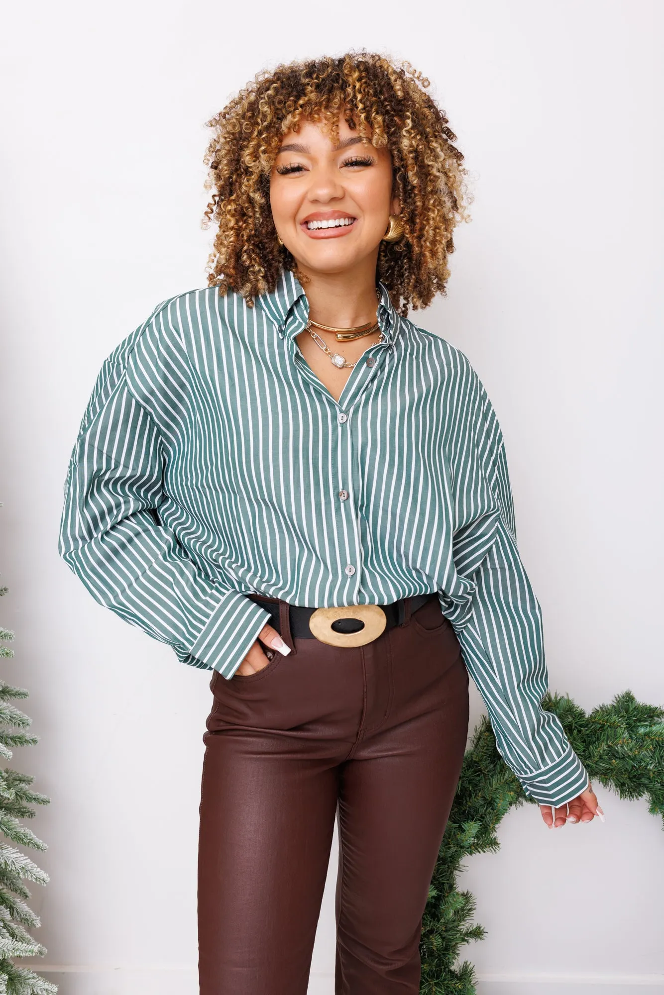Down South Top, DARK GREEN/ WHITE