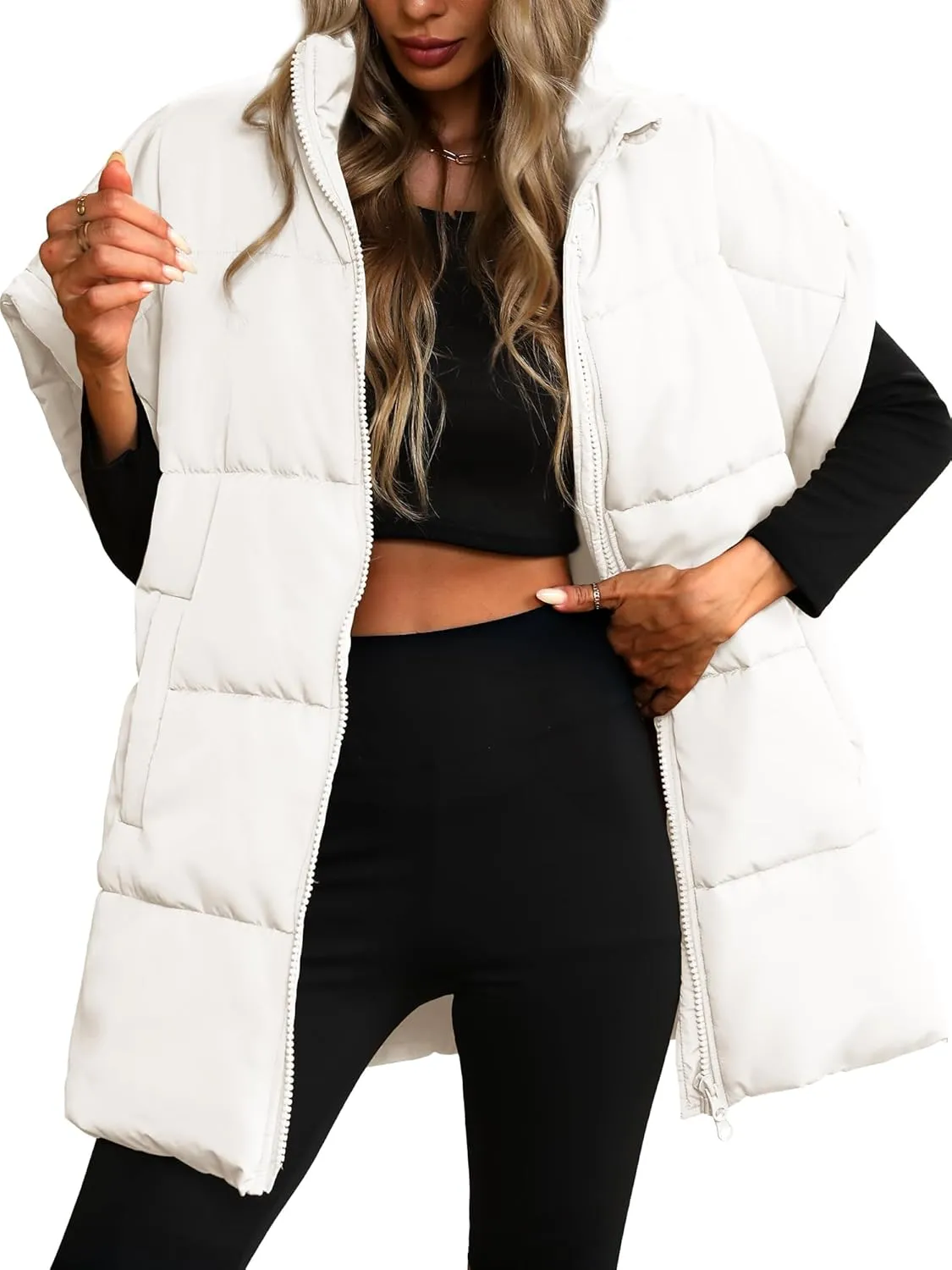 ELLEVEN Women's Oversized Puffer Vest - Quilted Stand Collar Sleeveless Vest with Pockets