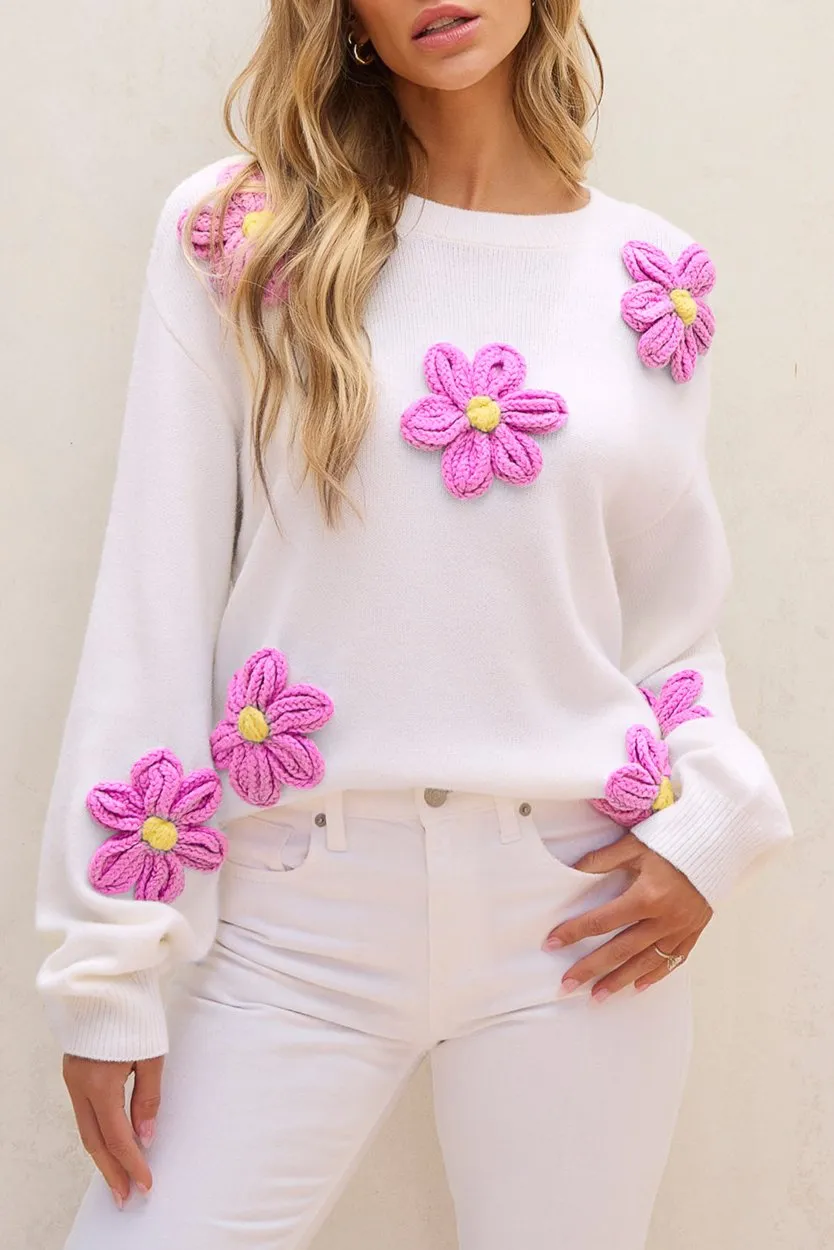 Floral Crochet Chunky Knit Sweater