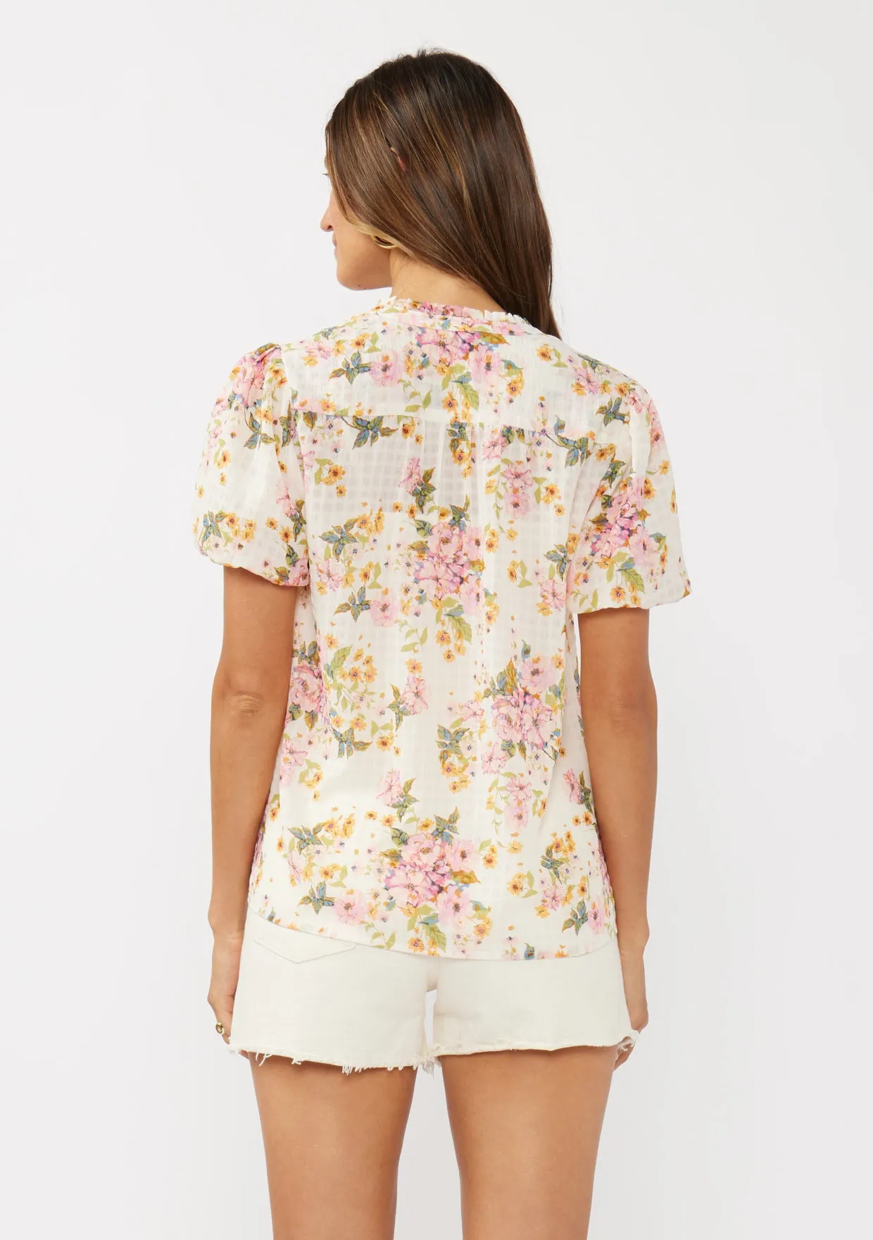 Floral Puff Sleeve Button-Down Top