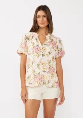 Floral Puff Sleeve Button-Down Top