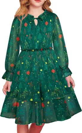 GRACE KARIN Girls Fall Long Sleeve Dress Formal Party Holiday Smocked Waist Midi Dresses 5-12Years
