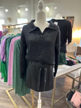 Heather Black Chunky Collar Knit Sweater