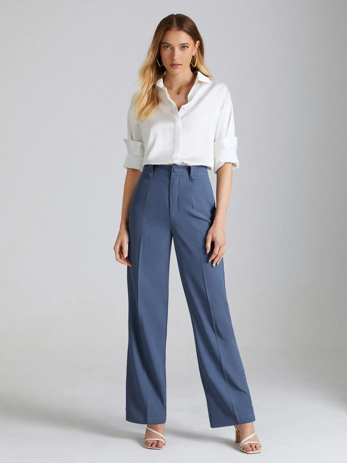 High Waisted Seam Trendy Detail Straight Leg Trousers