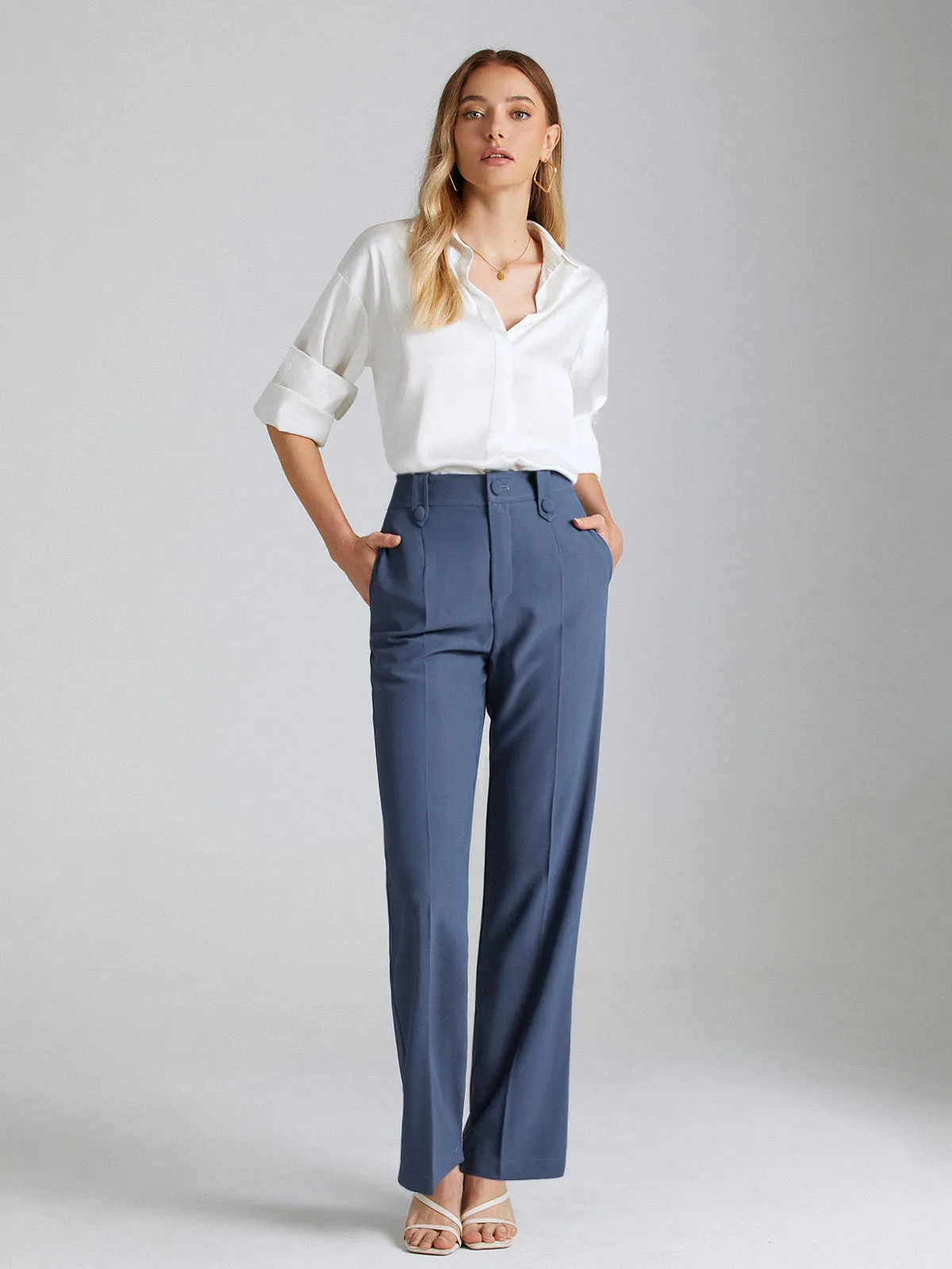 High Waisted Seam Trendy Detail Straight Leg Trousers