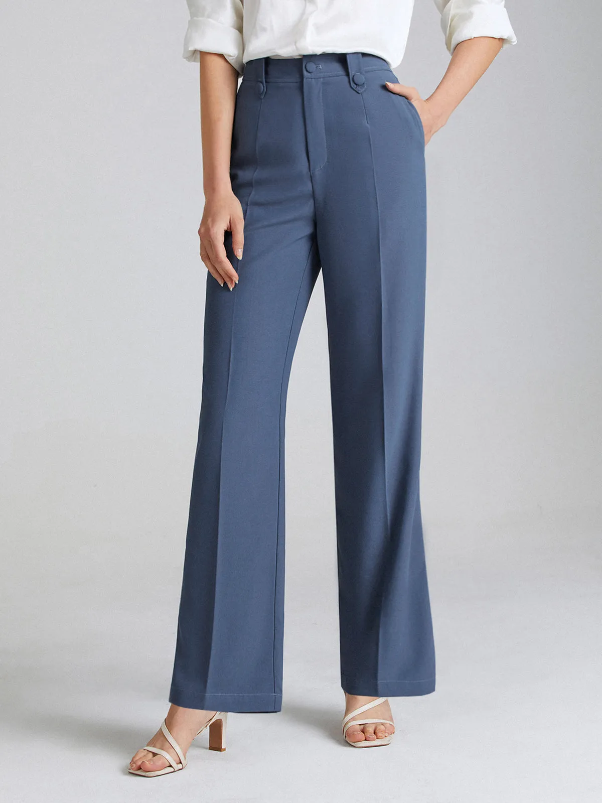 High Waisted Seam Trendy Detail Straight Leg Trousers