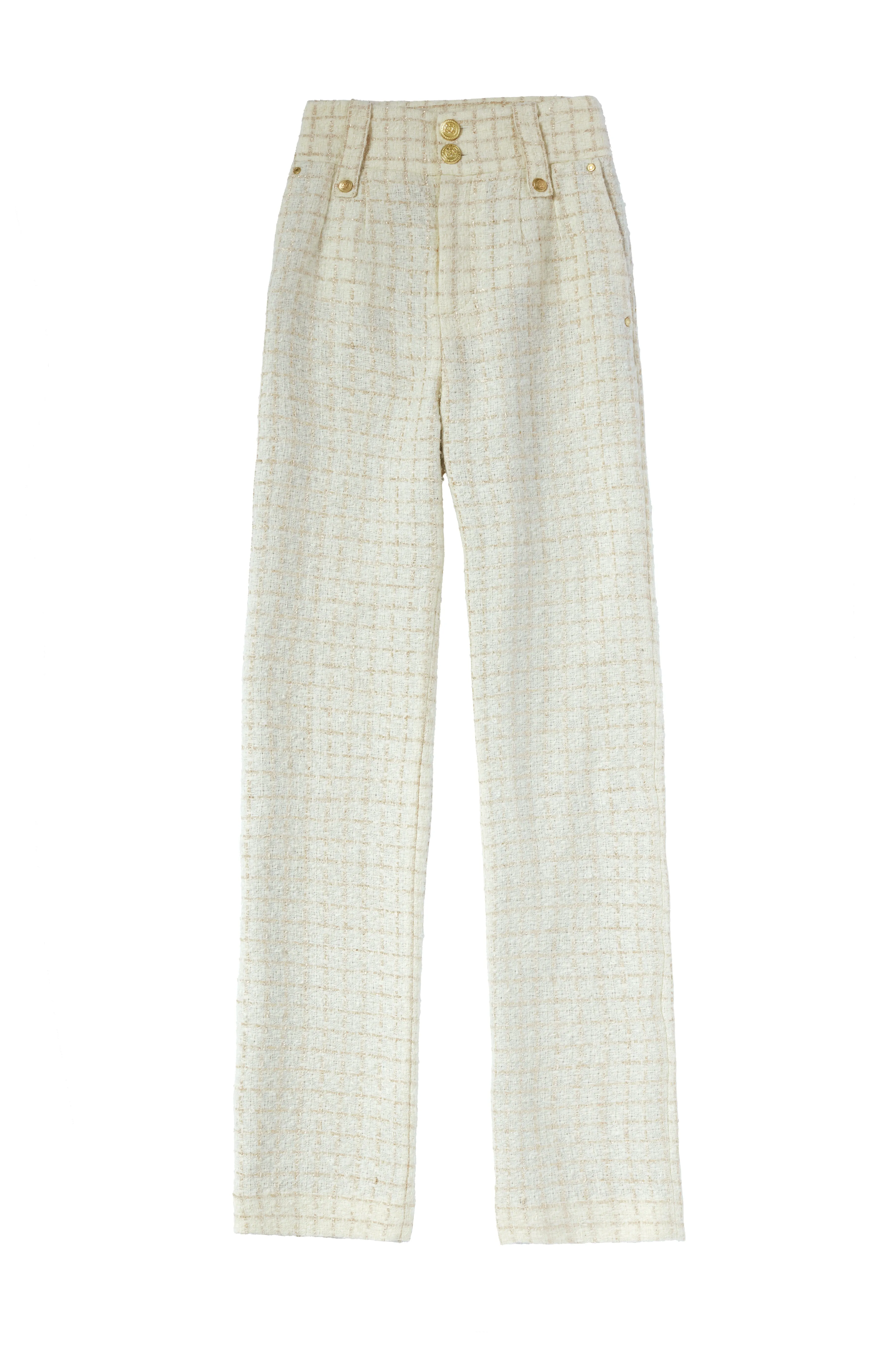 High Waisted Straight Trouser (Ivory Sparkle Tweed)