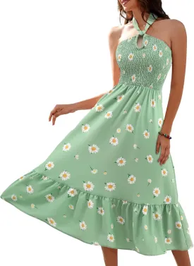 HomRain Summer Halter Dresses for Women 2025 Floral Maxi Dress with Sleeveless for Casual Flowy Boho Beach Wedding
