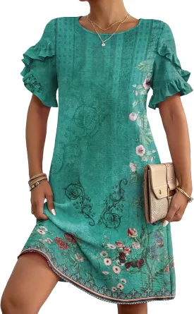 HOTOUCH Womens Summer Dress 2025 Short Sleeve A-Line Mini Dress Casual Crew Neck Shift Dress Beach Sundress with Pockets