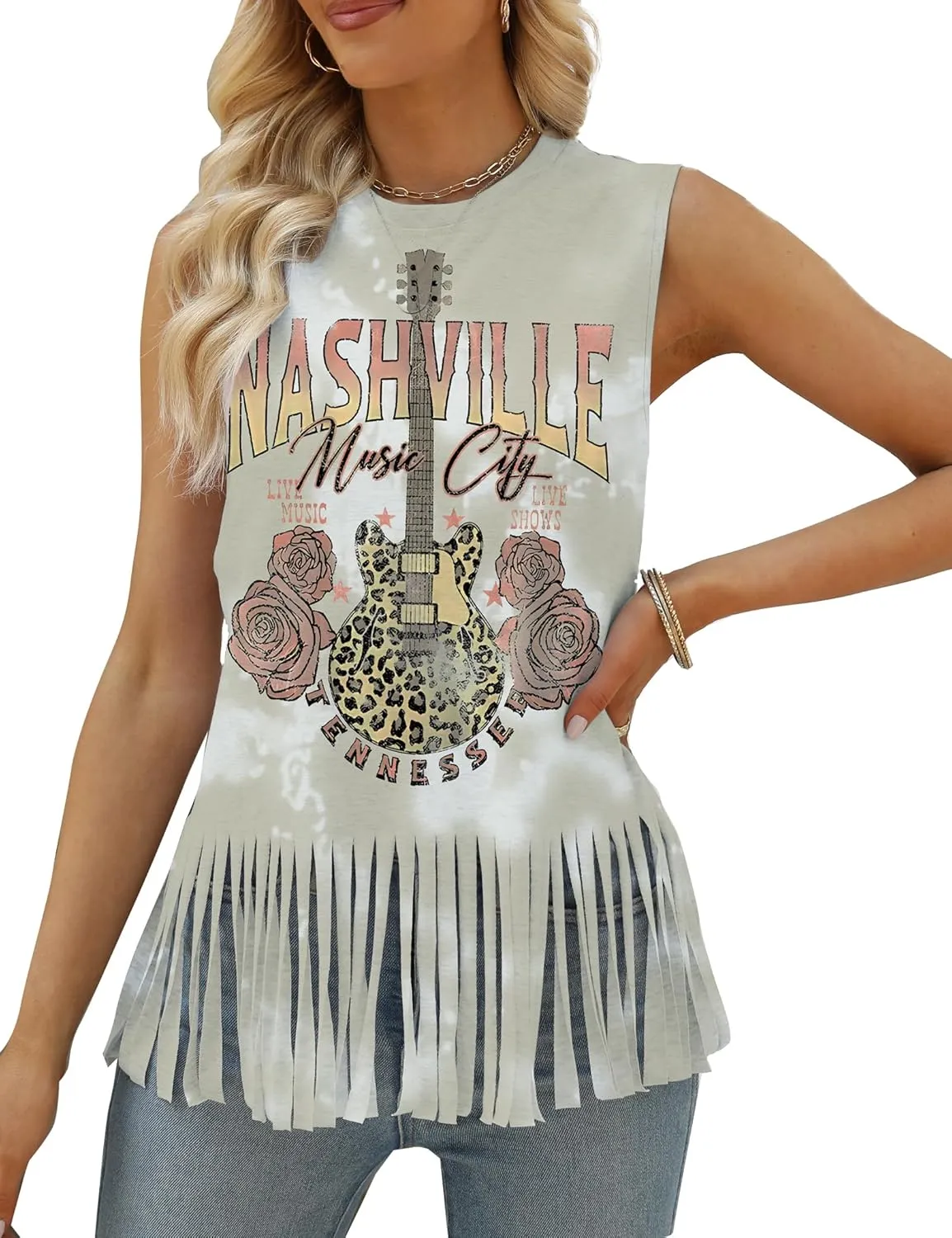 iliheyov Nashville Tank Top for Women Country Music Festival Graphic Print Sleeveless Nash Music Tank Tops