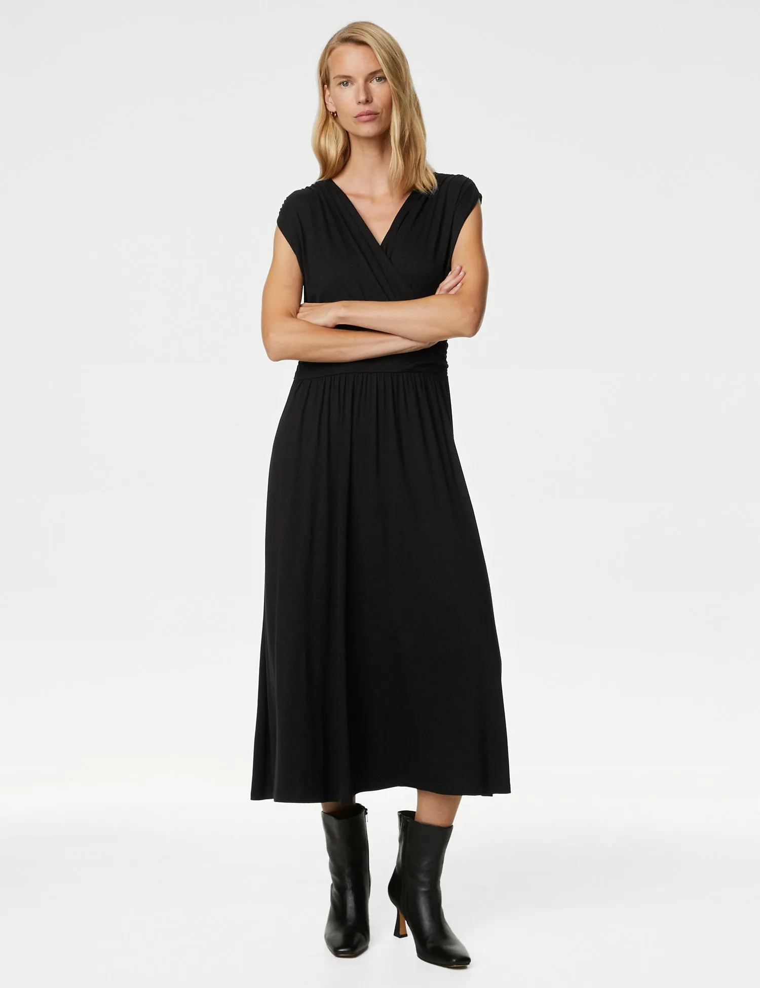 Jersey V-Neck Midi Wrap Dress