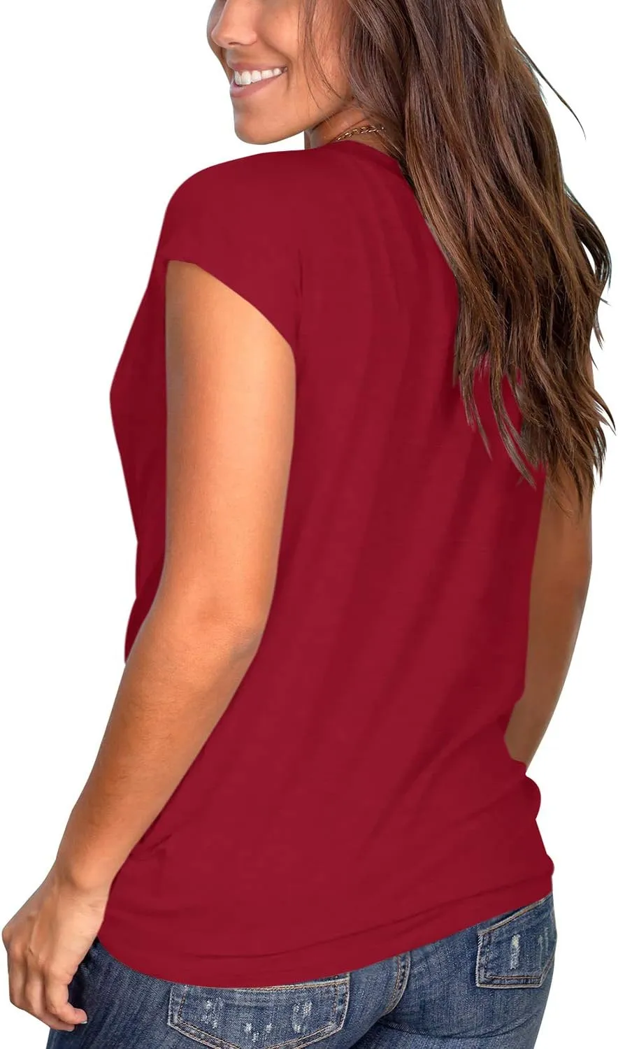 Jescakoo Women's Short Sleeve Round Neck T Shirt Front Twist Tunic Tops Casual Loose Fitted