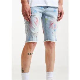 Karter Collection Lt.Blue Denim Shorts w/Paint (KARPK-409)