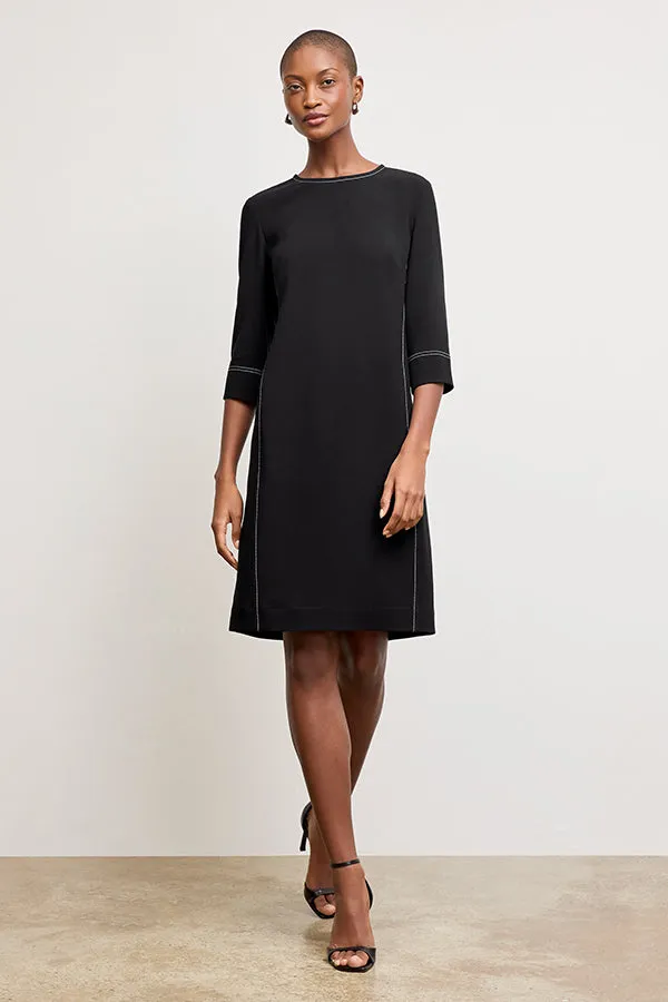 Lancia Travel Dress - Everyday Crepe with Topstitch :: Black