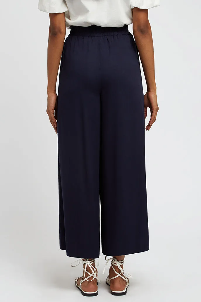 Laurena Wide Leg Cropped Trousers - Navy