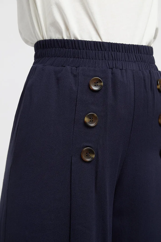 Laurena Wide Leg Cropped Trousers - Navy