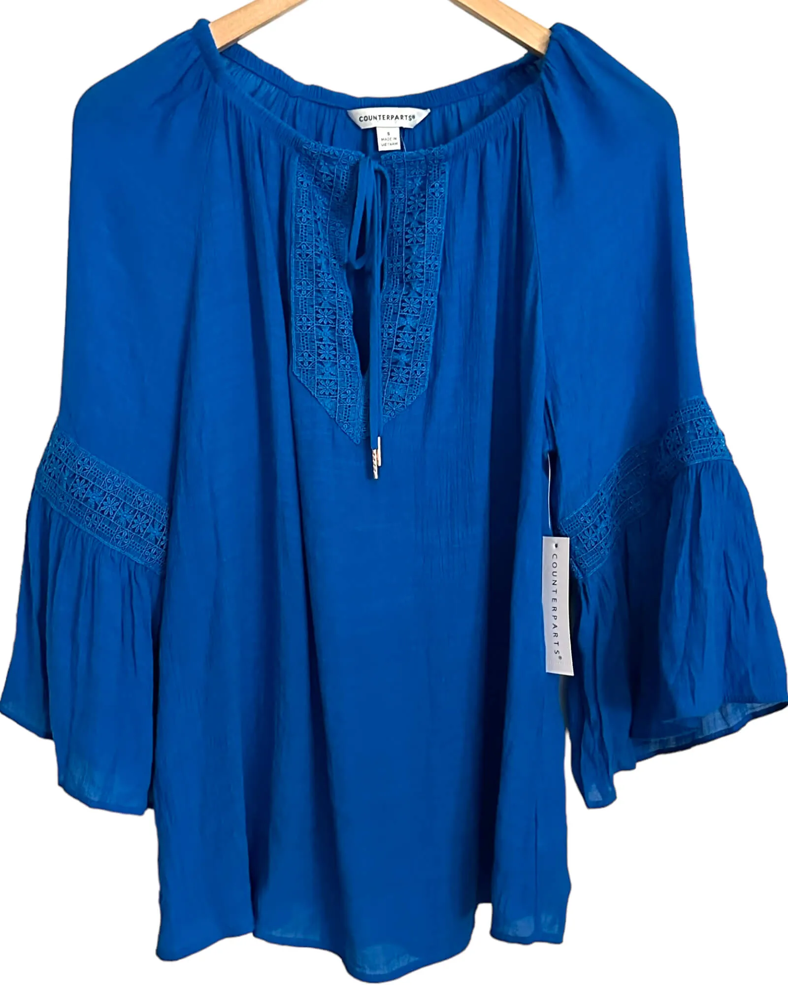 Light Summer Cove Split-Neck Bell Sleeve Blouse