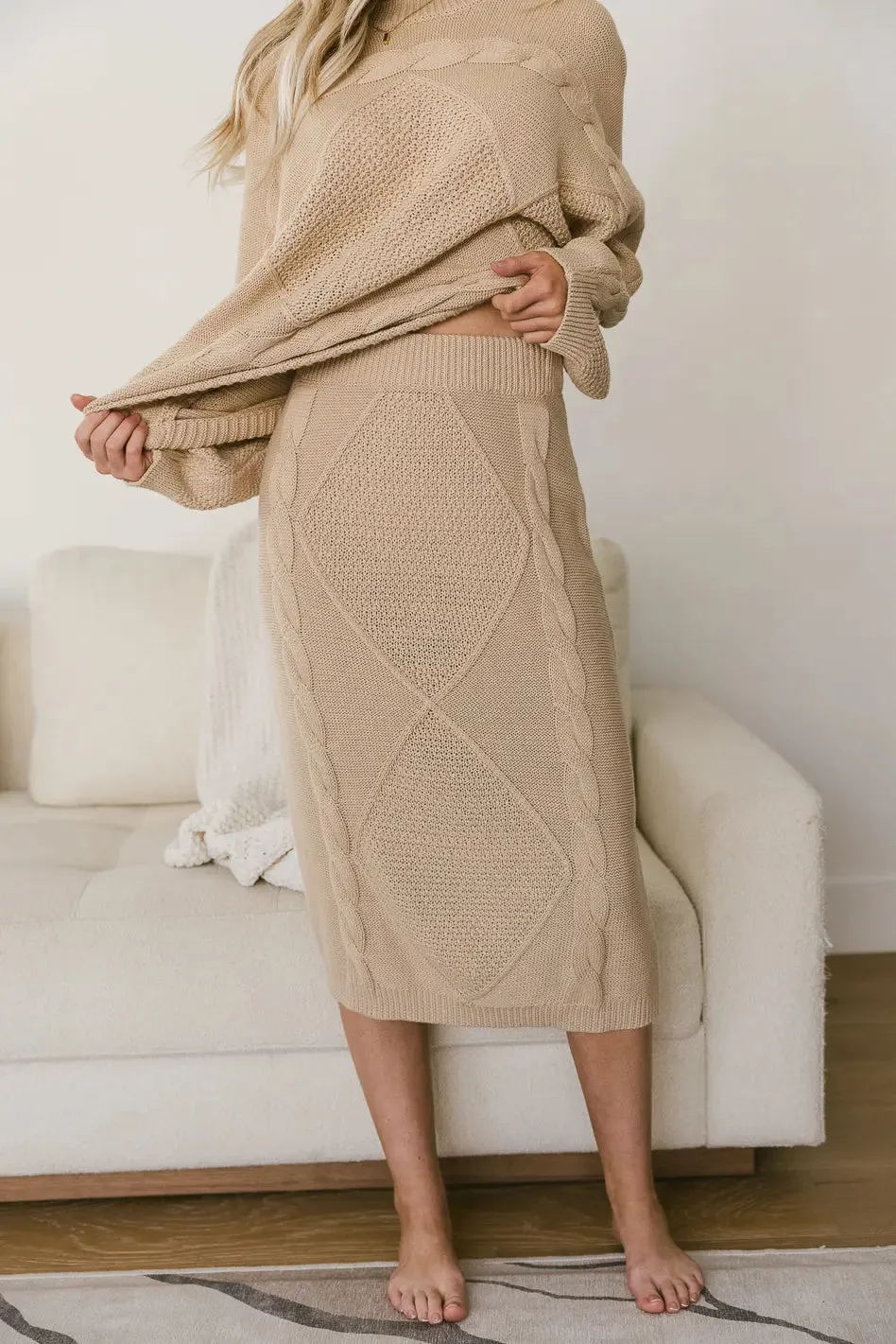Lilly Cable Knit Skirt in Cream - FINAL SALE