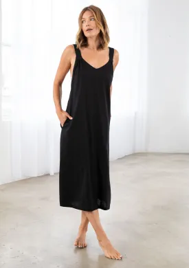 Linen Blend Sleeveless Open Back Midi Dress