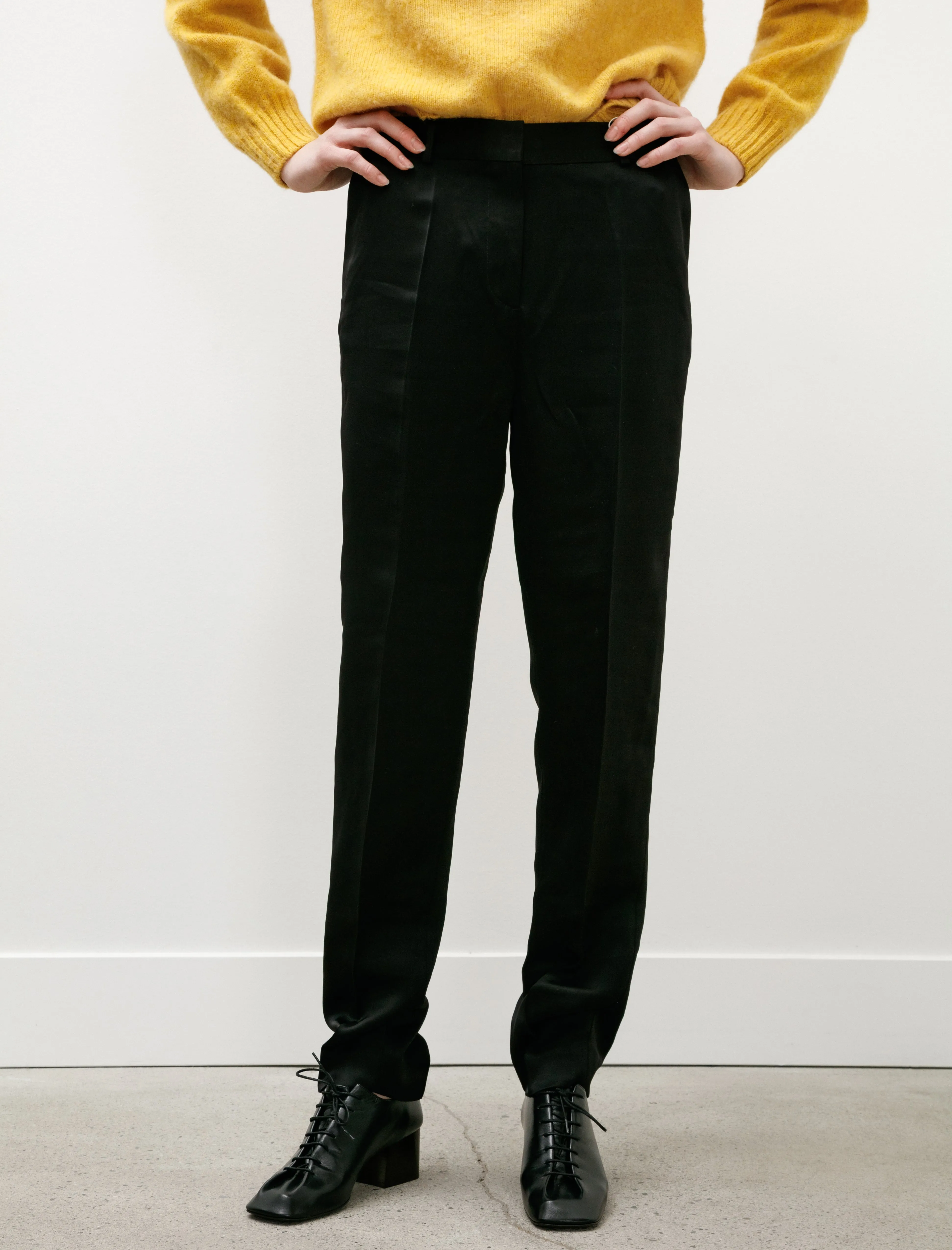 Low Waist Satin Trousers Black