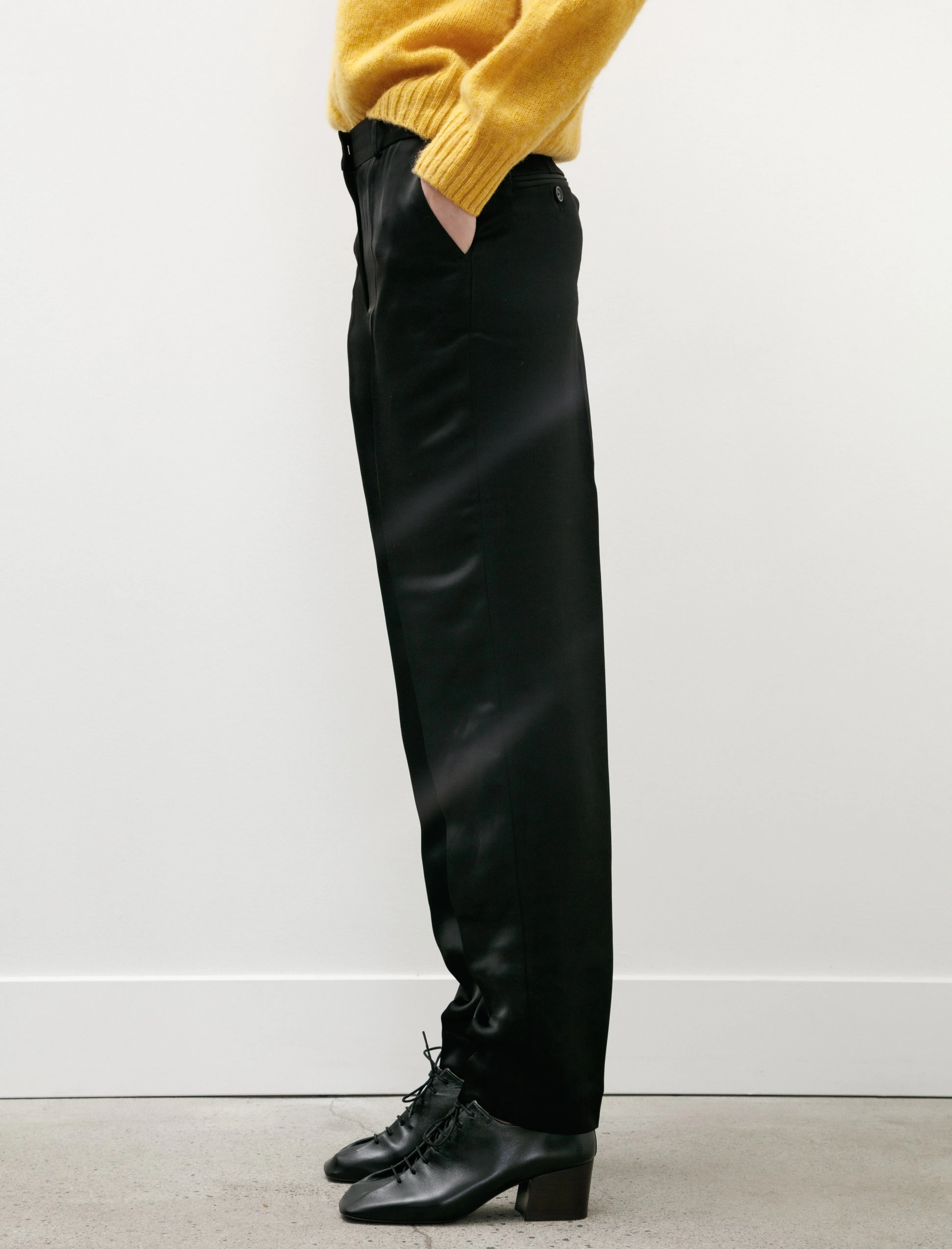 Low Waist Satin Trousers Black