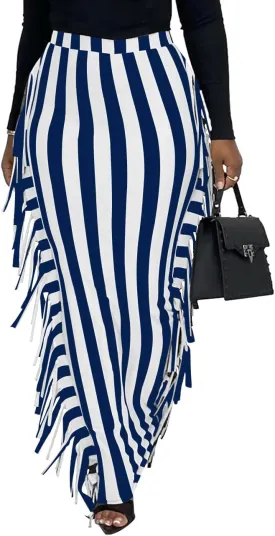 Lrady Women's Elastic Waist Slim Bodycon Side Tassels Long Maxi Pencil Skirts