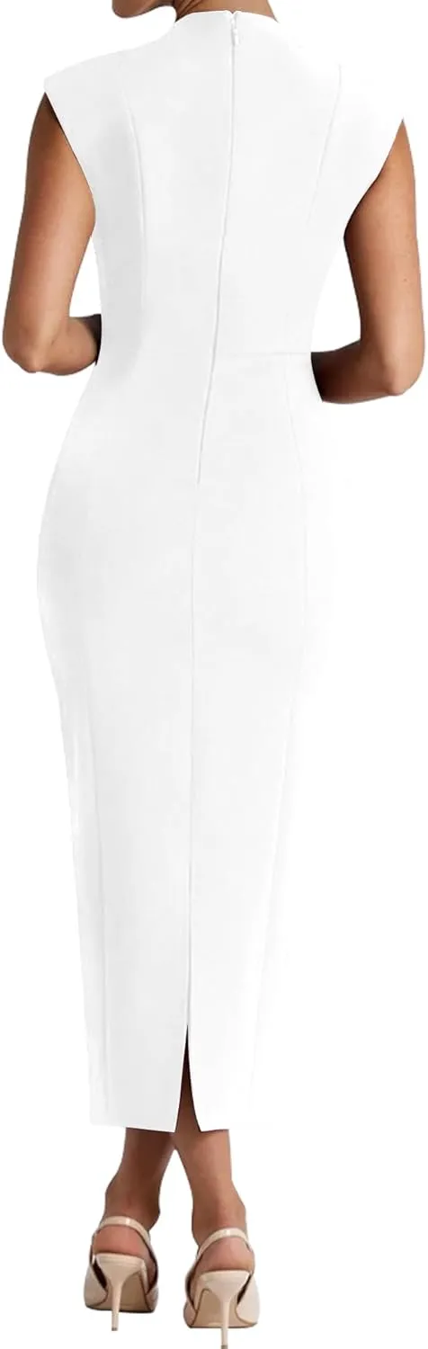 LuFeng Women's Summer Sexy Cap Sleeve Deep V Neck Zipper Midi Dress Hollow Bodycon Night Out Party Dress