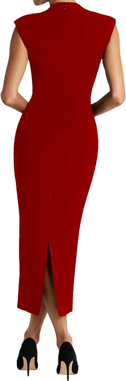 LuFeng Women's Summer Sexy Cap Sleeve Deep V Neck Zipper Midi Dress Hollow Bodycon Night Out Party Dress