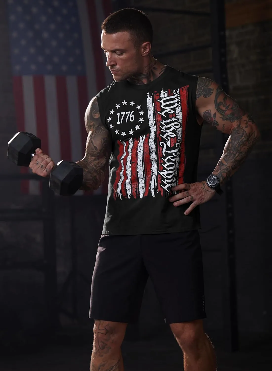 Mainfini Men's Muscle Tank Tops Sleeveless Tee Shirts American Flag Graphic Gym Workout USA Tank (S-3XL)