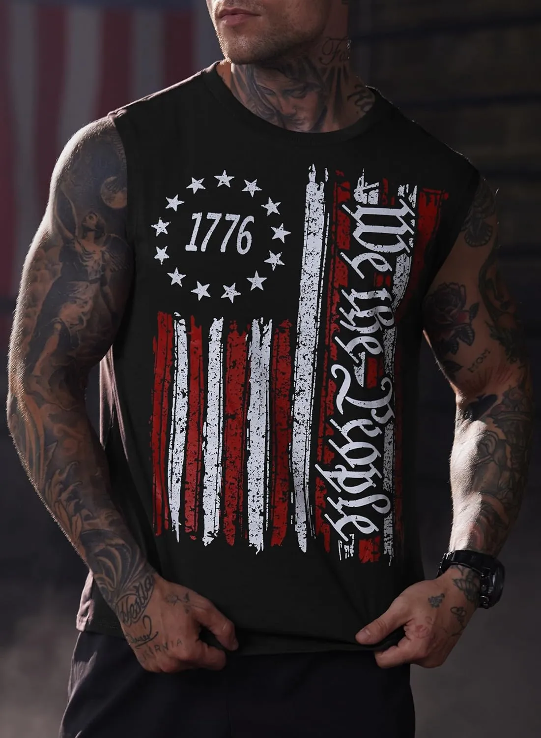Mainfini Men's Muscle Tank Tops Sleeveless Tee Shirts American Flag Graphic Gym Workout USA Tank (S-3XL)