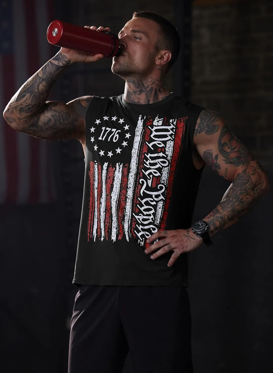 Mainfini Men's Muscle Tank Tops Sleeveless Tee Shirts American Flag Graphic Gym Workout USA Tank (S-3XL)