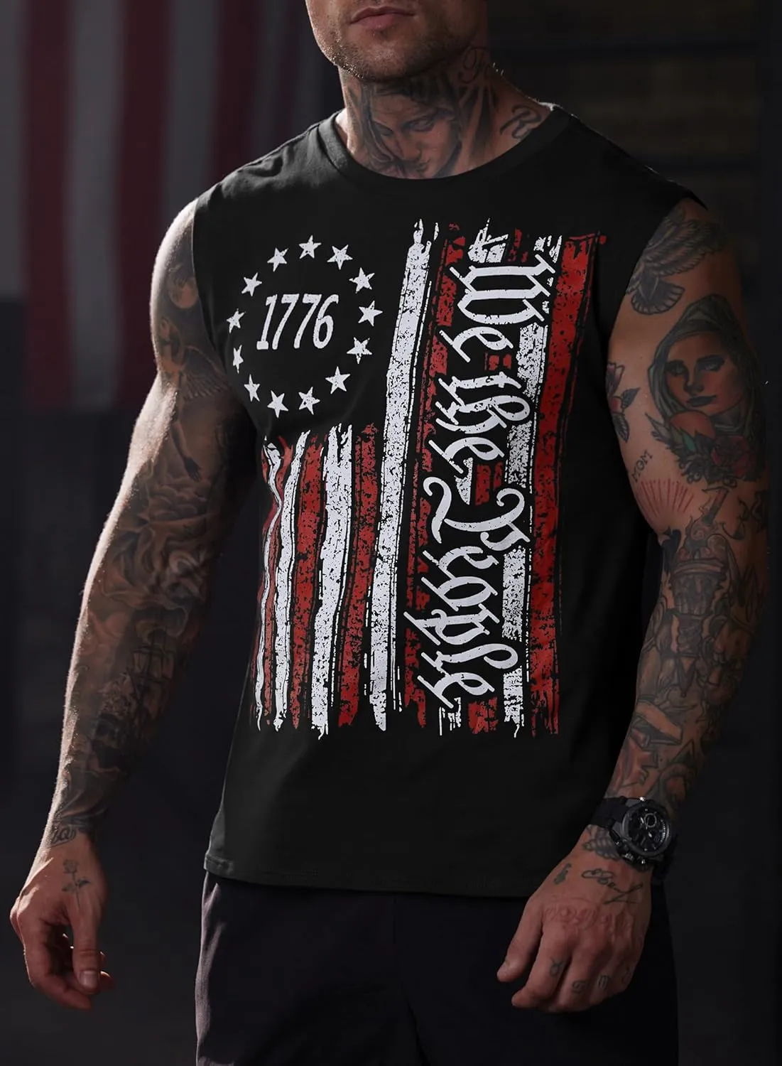 Mainfini Men's Muscle Tank Tops Sleeveless Tee Shirts American Flag Graphic Gym Workout USA Tank (S-3XL)