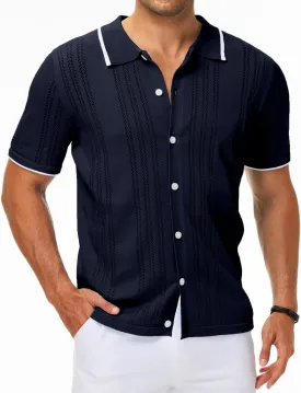 MAPICK Men's Button Down Polo Shirt Casual Short Sleeve Knit Shirt Summer Vacation Beach Clothes