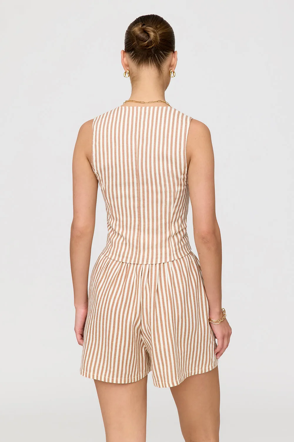 MARRAKECH LINEN BLEND TAILORED SHORTS - TAUPE STRIPE
