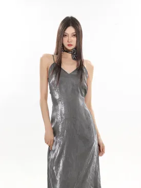 Metallic V-Neck Midi Slip Dress
