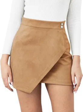 Mini Skirt for Women Elastic High Waist Bodycon Wrap Skirt Silky Smooth Stretchy Suede Skirt