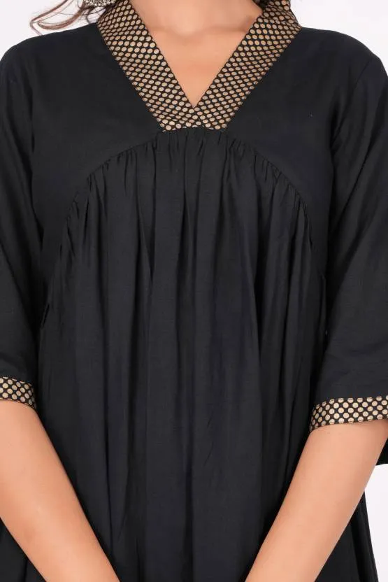 Noir Flair V-Neck Dress