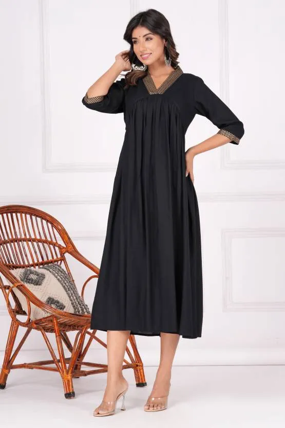 Noir Flair V-Neck Dress