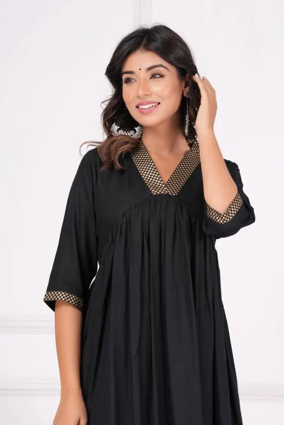 Noir Flair V-Neck Dress