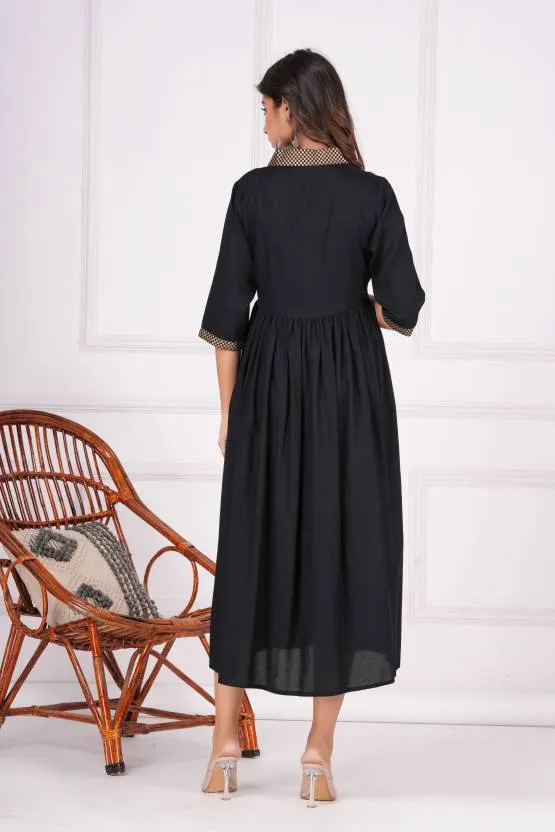 Noir Flair V-Neck Dress